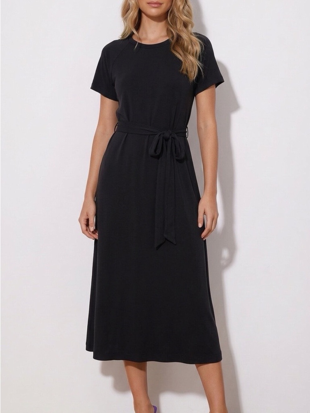 Seraphine Black Maternity & Nursing Midi Dress Wrap Tie Waist US 6 Small